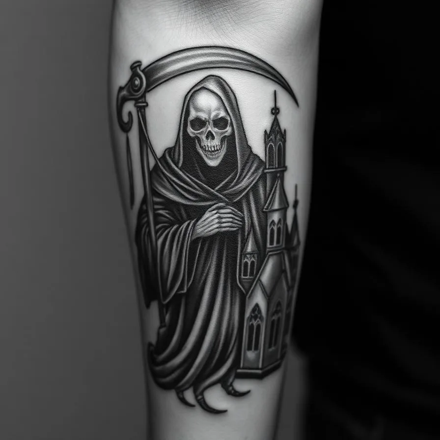 Memento Mori — Reaper & Church Tattoo, Harmony of Ink Homburg (Saar)