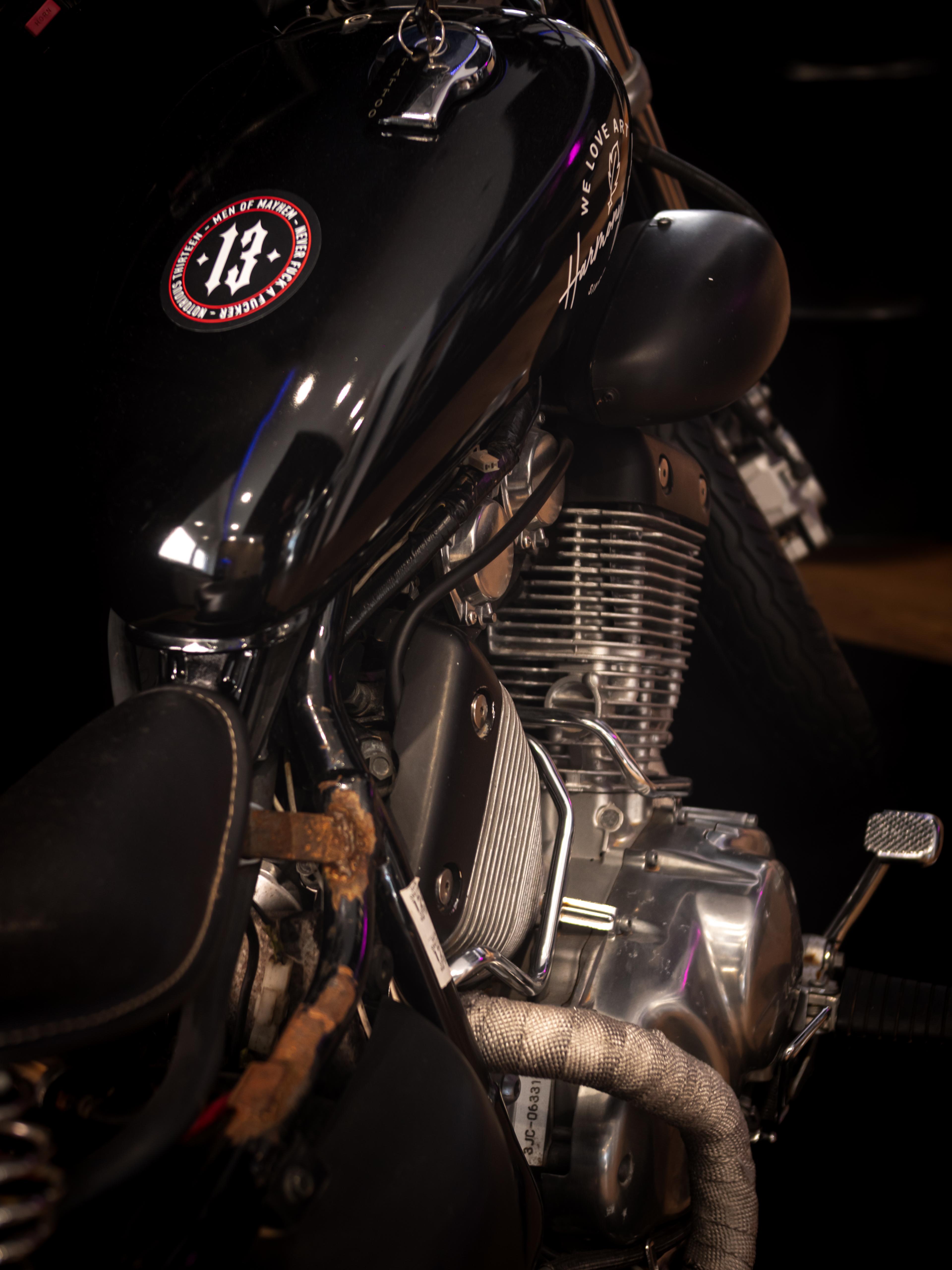Detail shot of the studio's motorcycle — Harmony of Ink Homburg